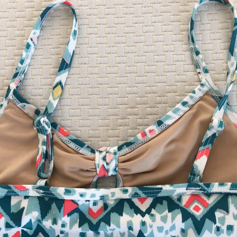 Old Navy Swimsuit Gurls Size XL Green White Yellow Pink‎ One Piece Geometric